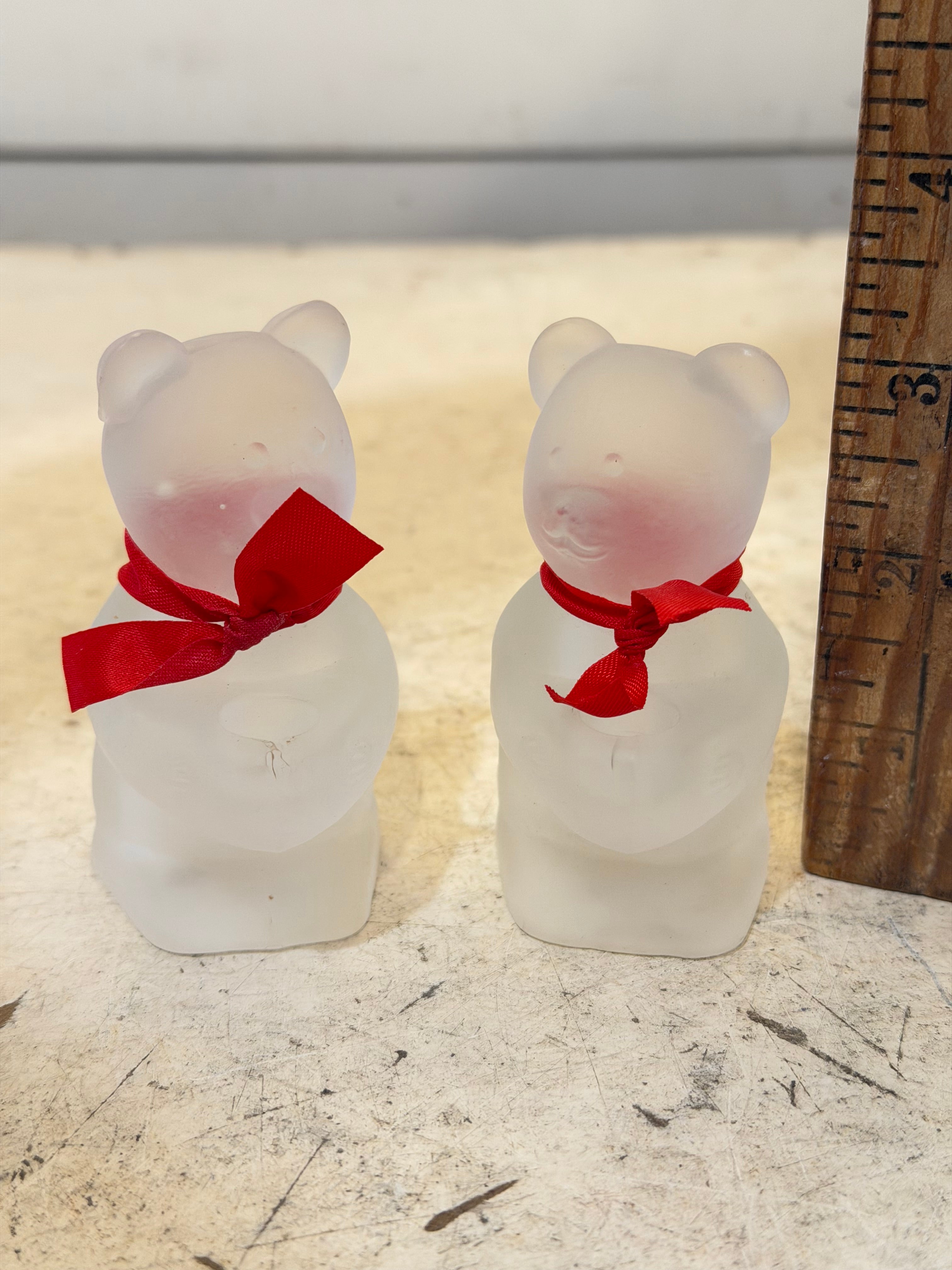 Frosted Glass Teddy Bear candle holders by R.O.C. Set