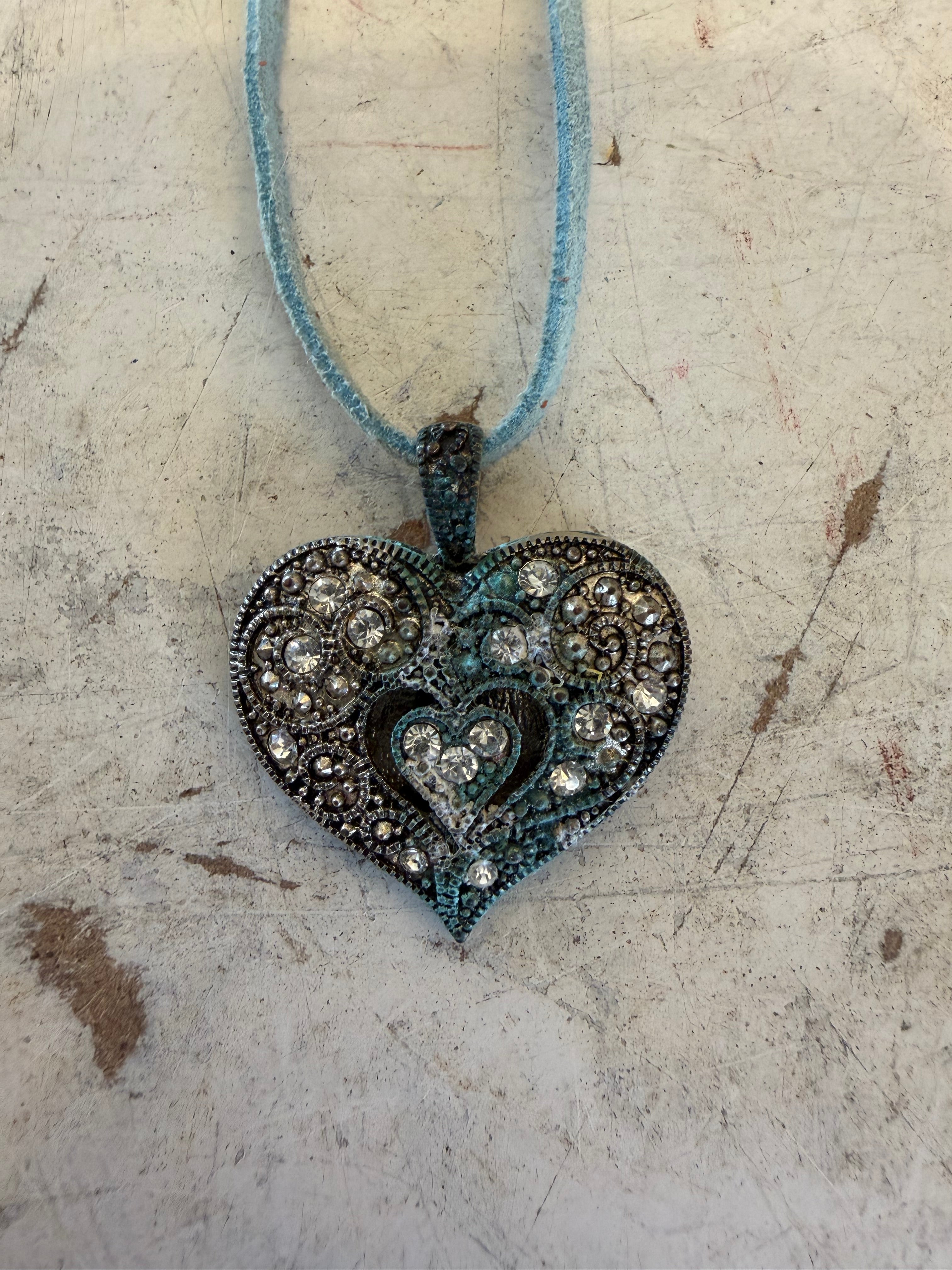 Silver Plate Over Copper CZ Heart Pendant Necklace