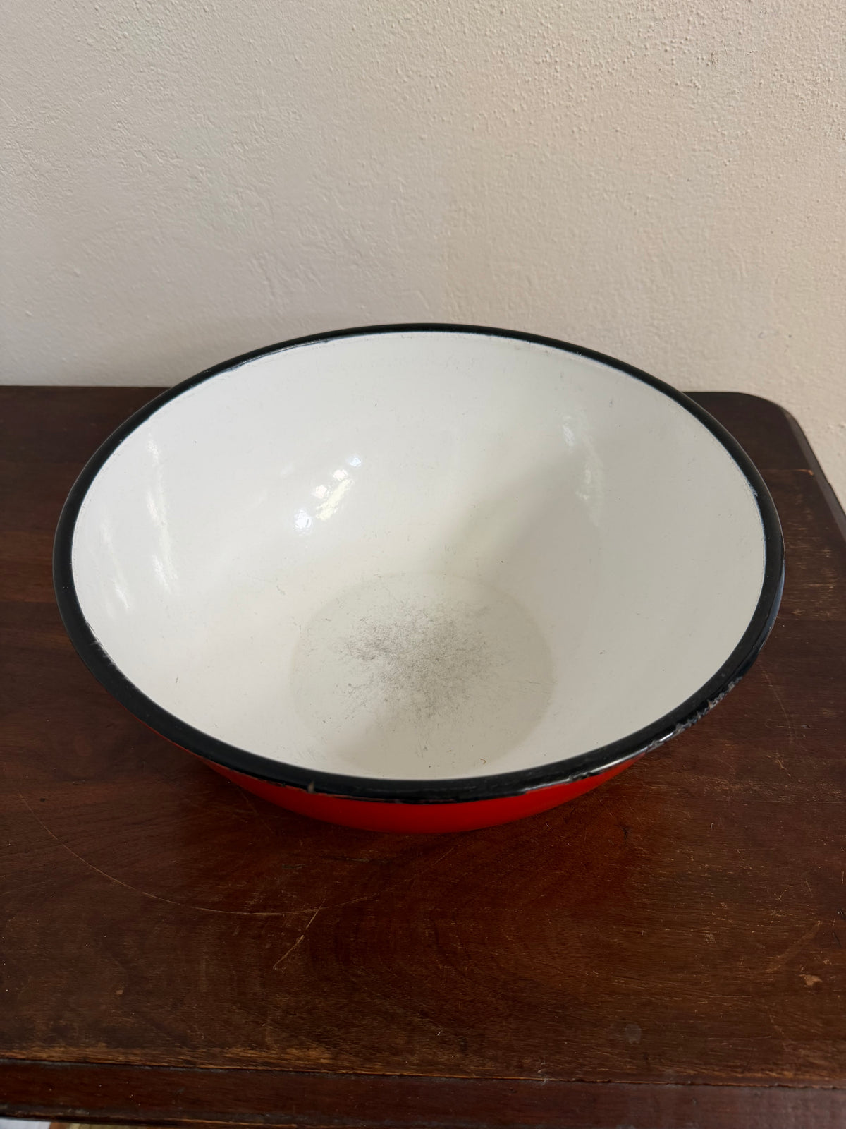 Vintage Style Large Red Enamelware Bowl Farmhouse Mixing/Serving Bowl 10”
