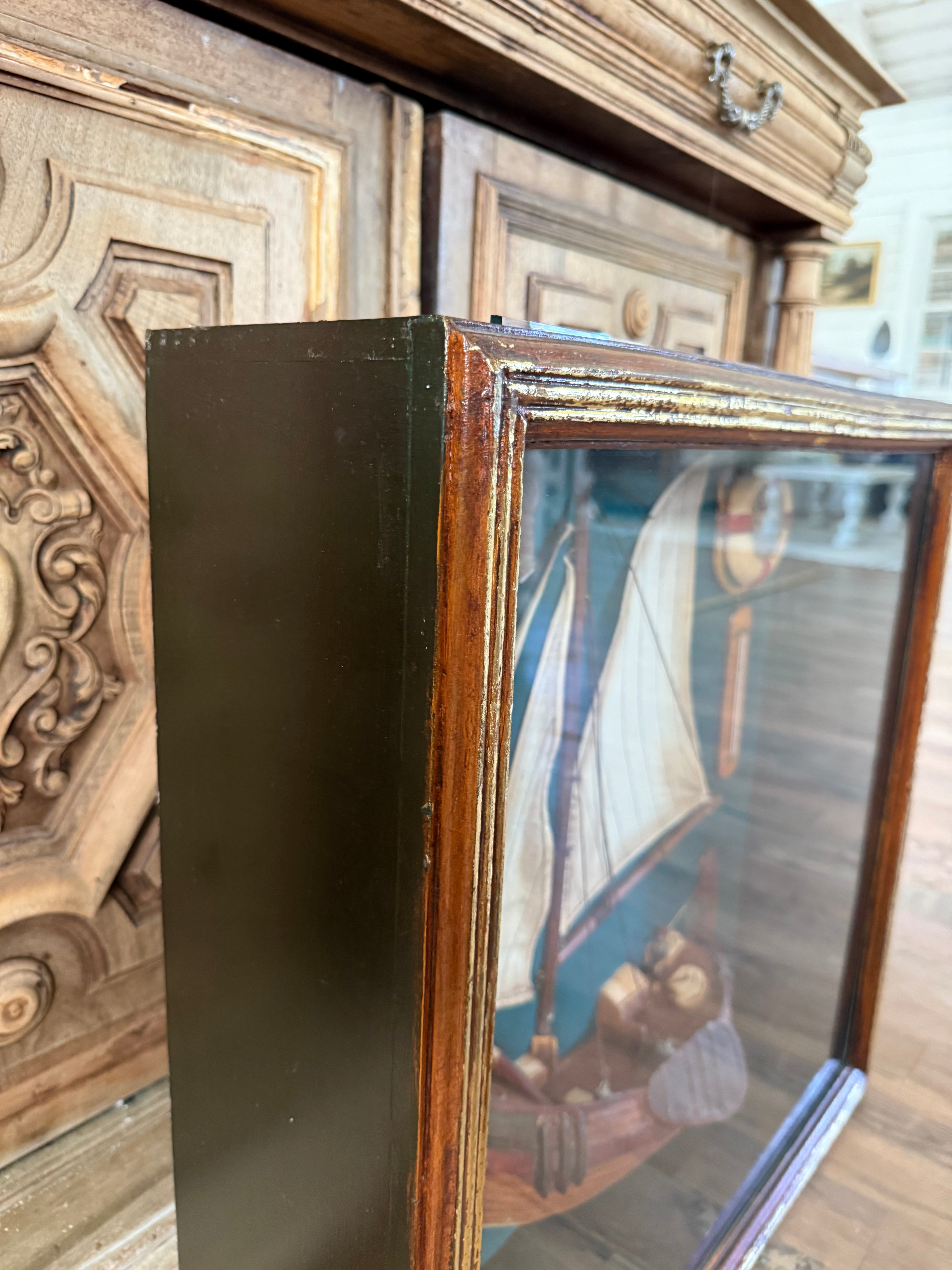 Oversized ship, shadowbox fisherman core