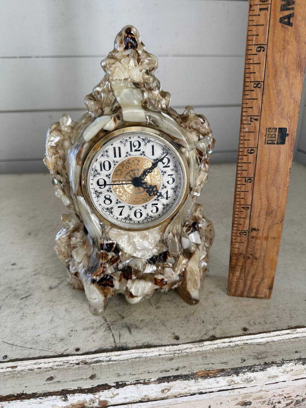 Mid Century Modern vintage Lanshire mother-of-pearl resin mantel clock