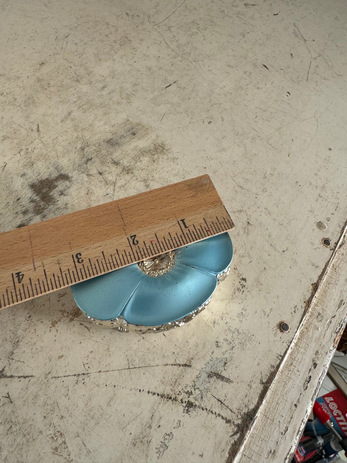 Vintage embossed metal box / blue flower hinged lid / Marked Foreign / Trinket box / Ring box