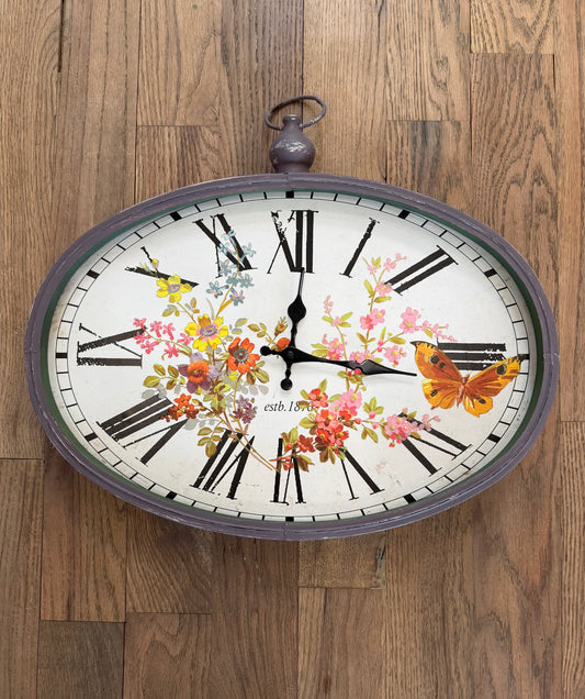 Hand Painted Metal Clock no glass 18”