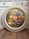 Oversized Round Frame with Moody Floral Art - Hand Painted