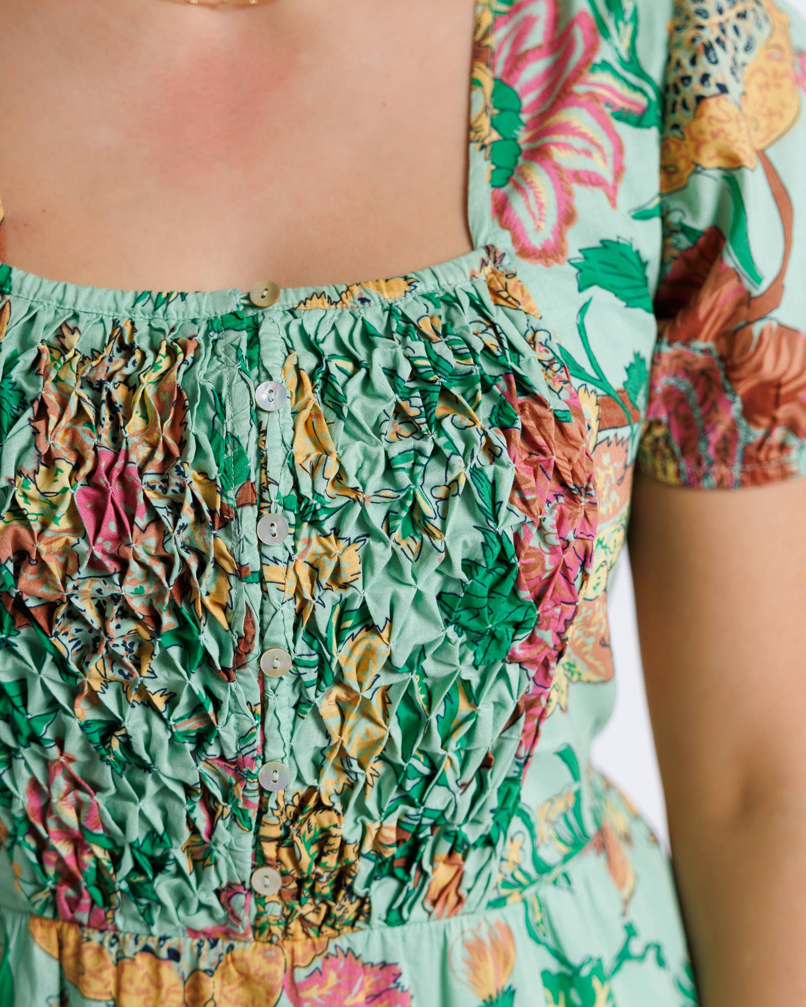 Hazel Green Floral Short Sleeve Knee Length Dress