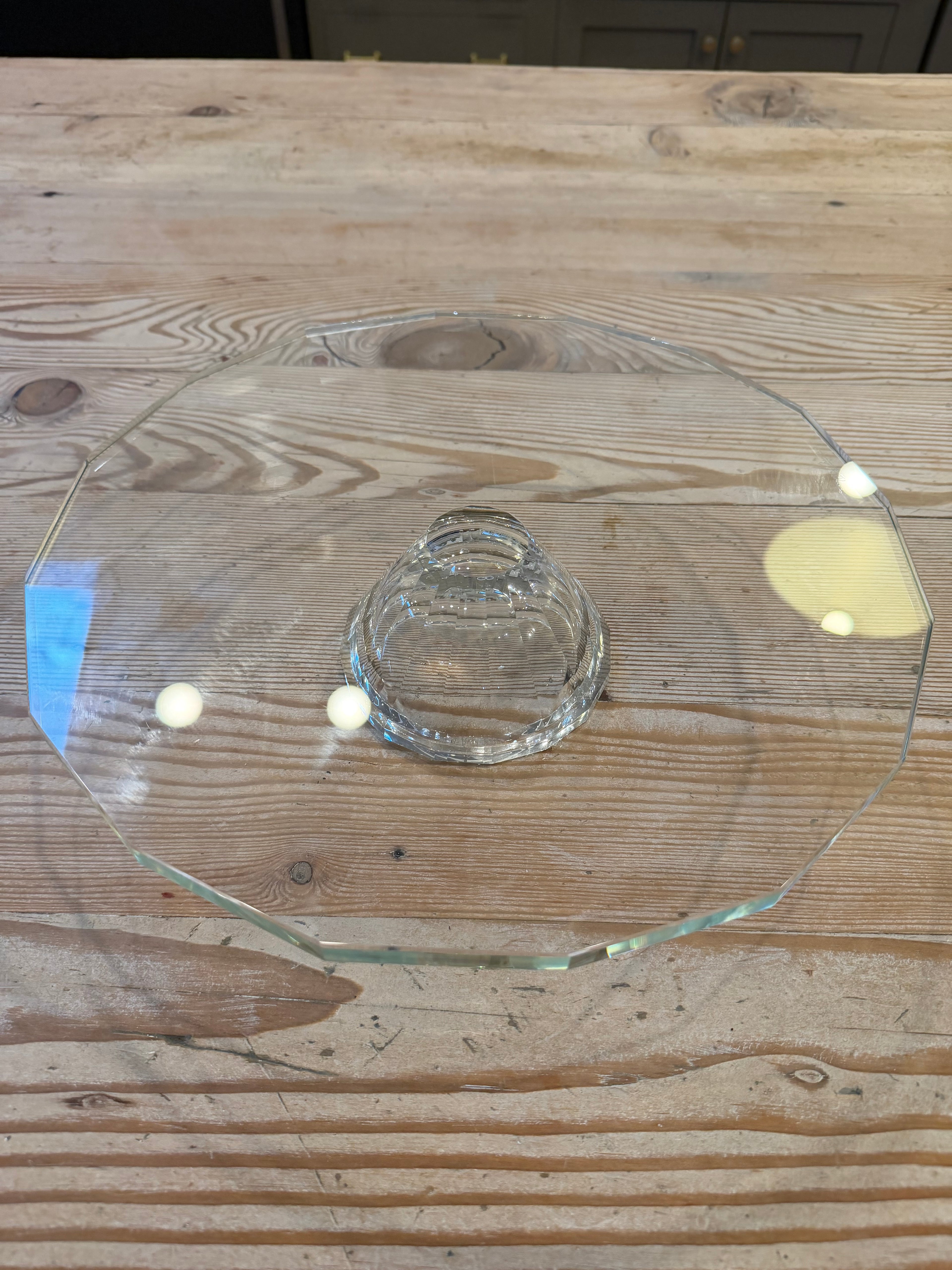 Oleg Cassini Crystal Diamond Footed Cake Stand with 13” Octagonal Plate