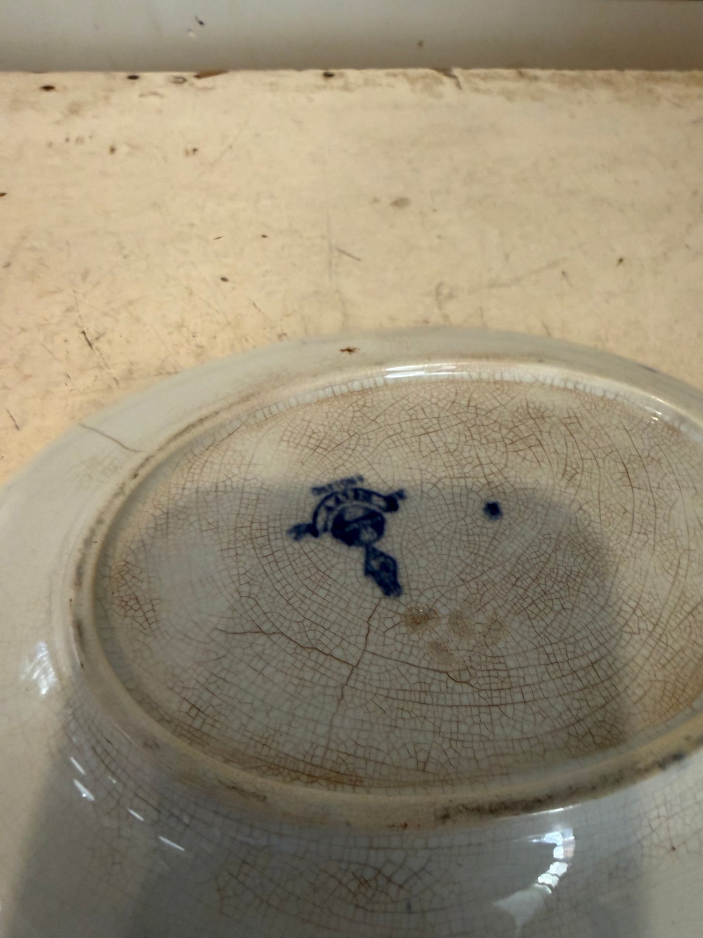 1800’s English Minton Flow Blue and White Porcelain Platter Small 8”