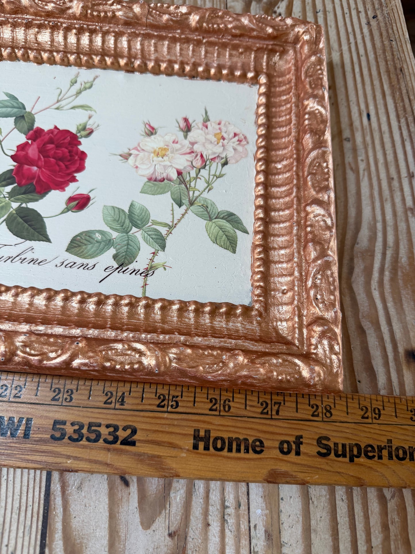 Rose Botanical Framed Art - frame is imperfect as is see photos