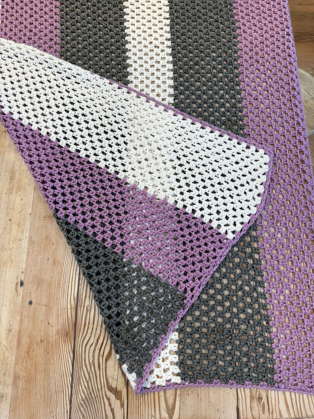 Lavender, Gray & White Afghan 51x56”