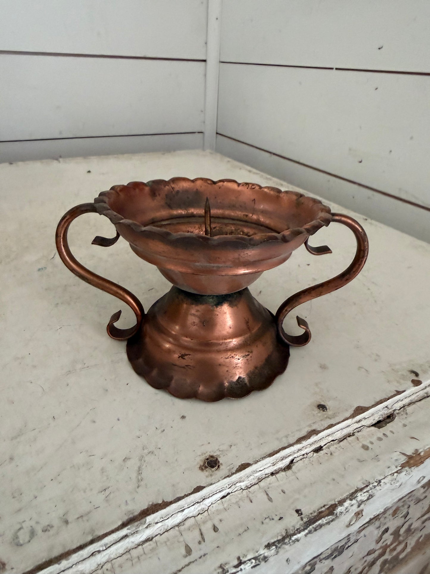 Gregorian Copper Candle Holder USA Vintage Reversible W/ Handles as is