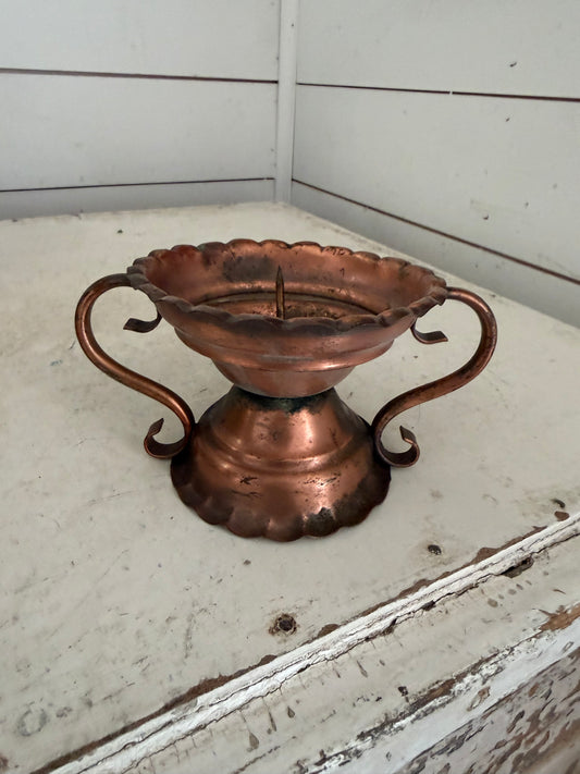 Gregorian Copper Candle Holder USA Vintage Reversible W/ Handles as is