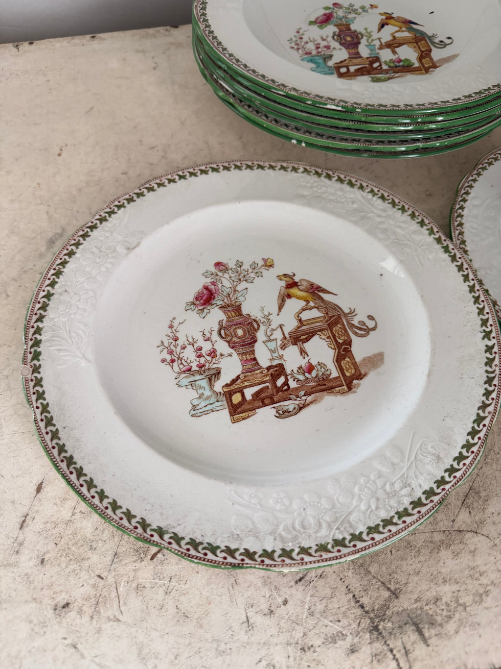 Antique Spode Chinoserie Green Transferware sold Individually