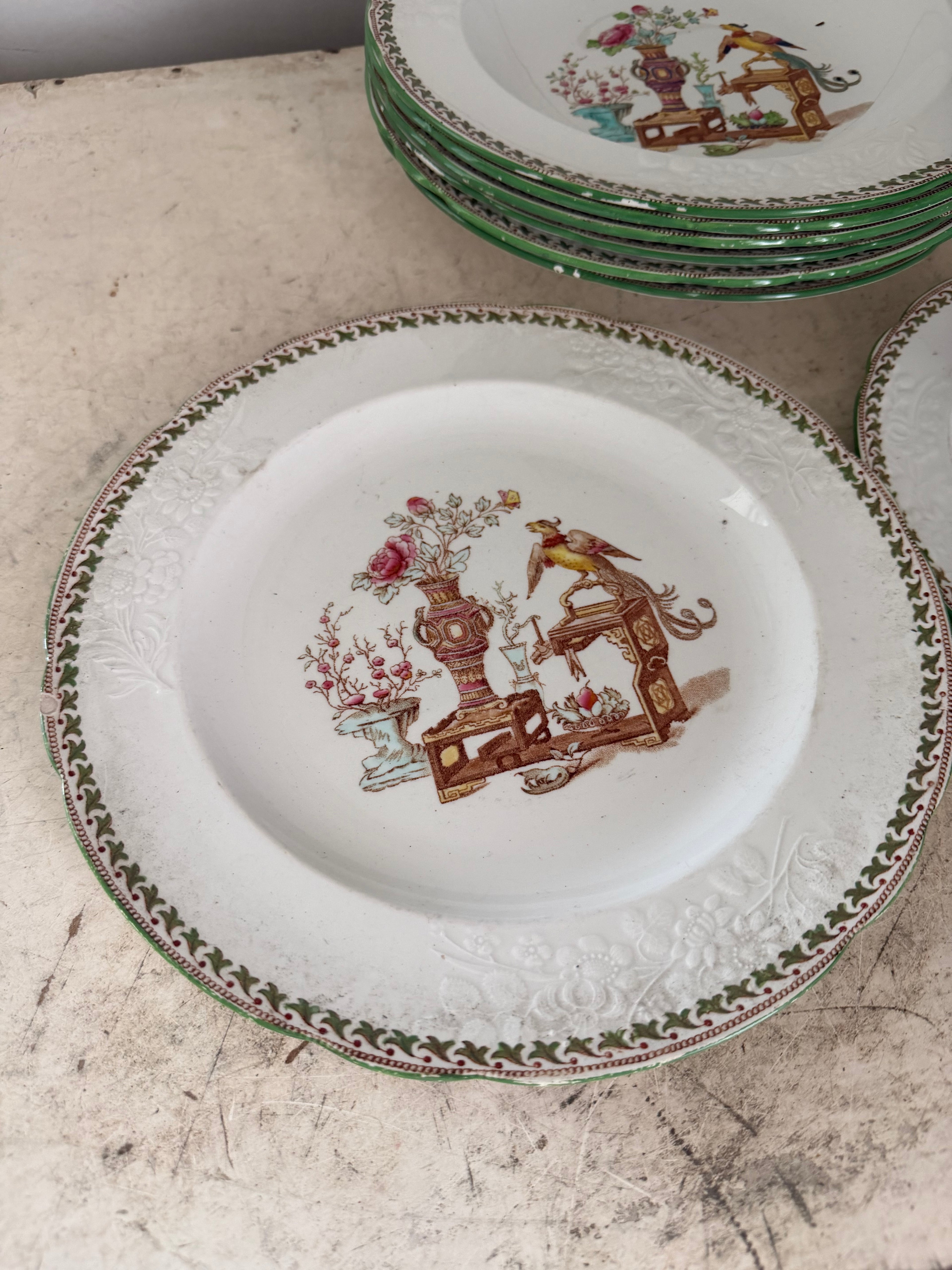 Antique Spode Chinoserie Green Transferware sold Individually