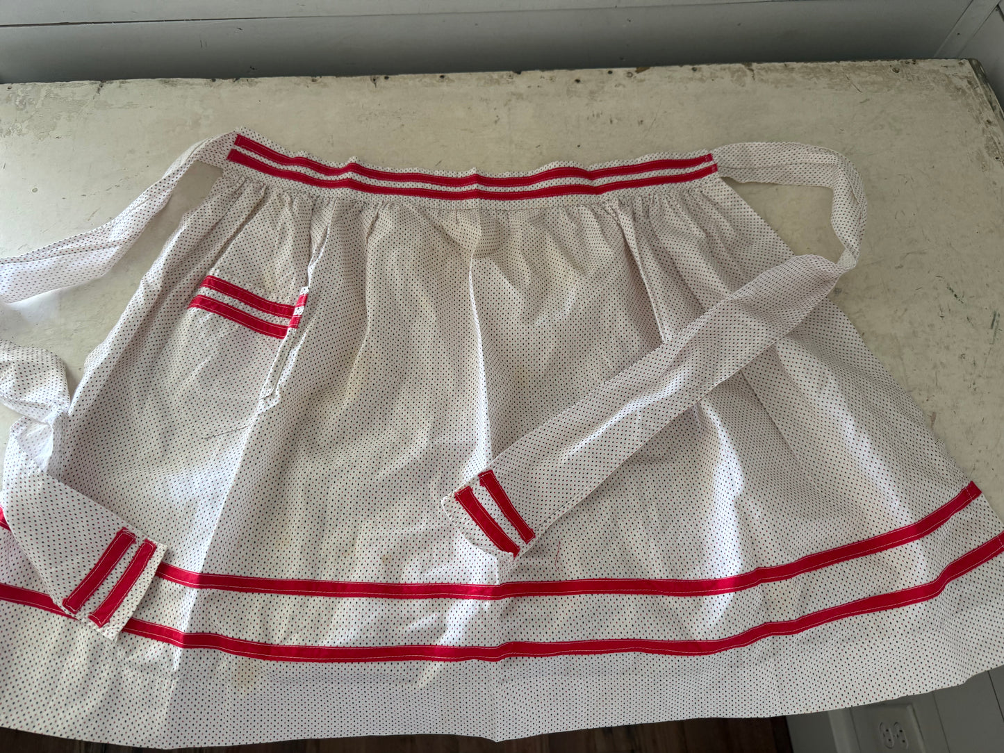 Vintage red and white polkadot half apron