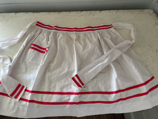 Vintage red and white polkadot half apron