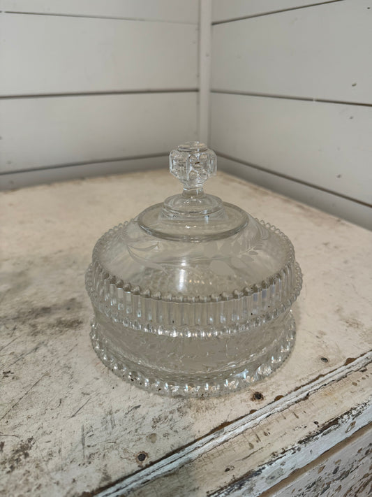 Etched Glass Candy Dish has chips