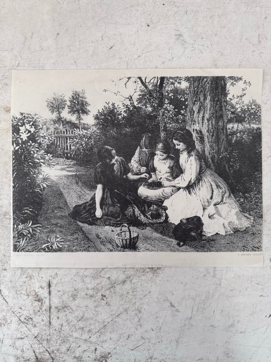 Young Girls Feast On Cherries 1888 Victorian Antique Art Print