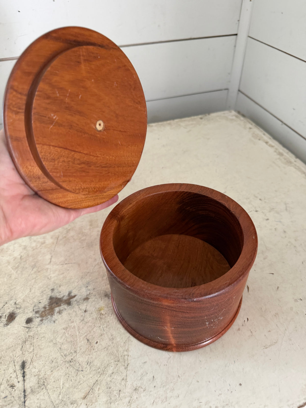 Turned wood canister with lid will get makeover