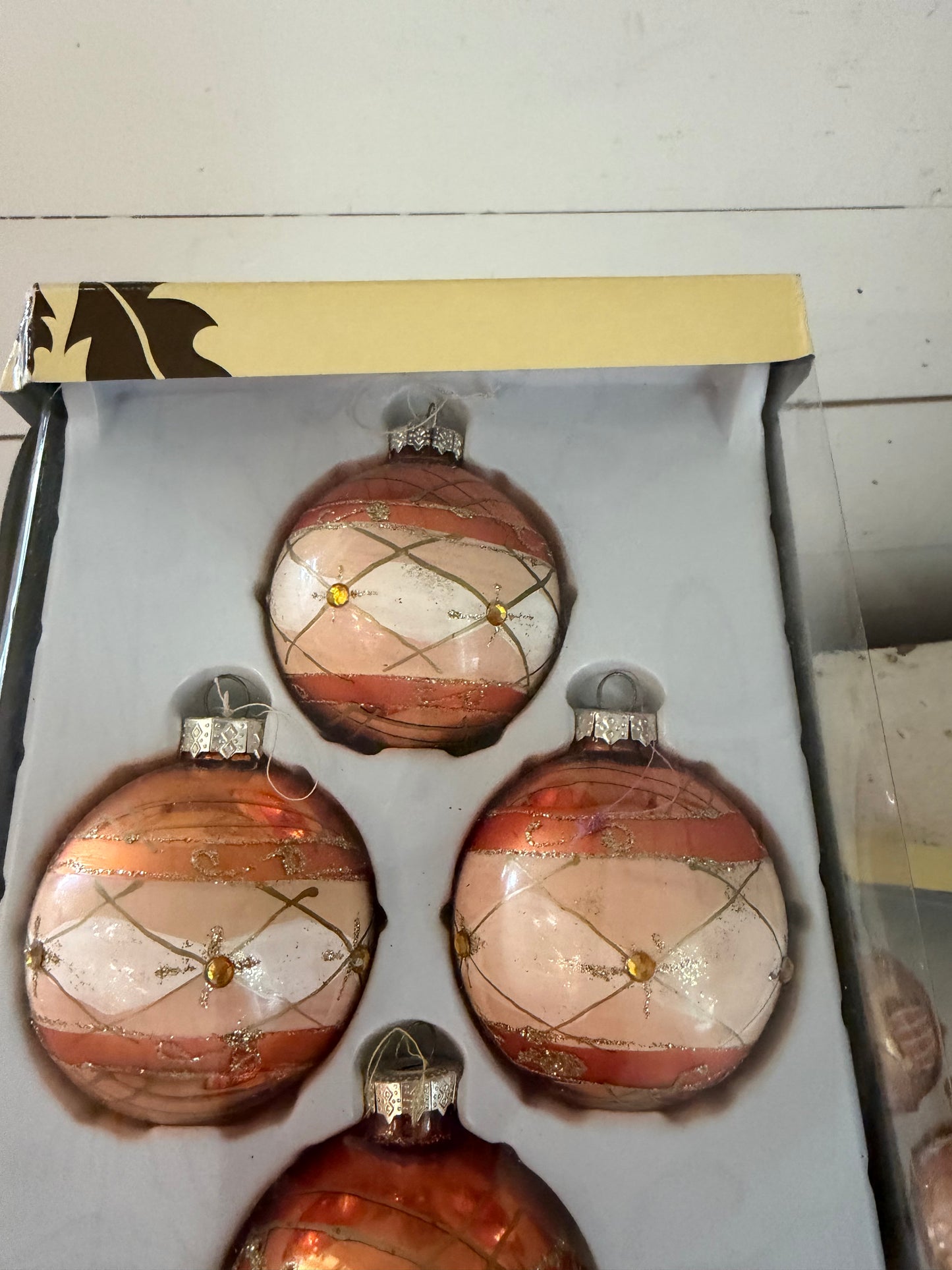 Hand-painted vintage ornaments two boxes