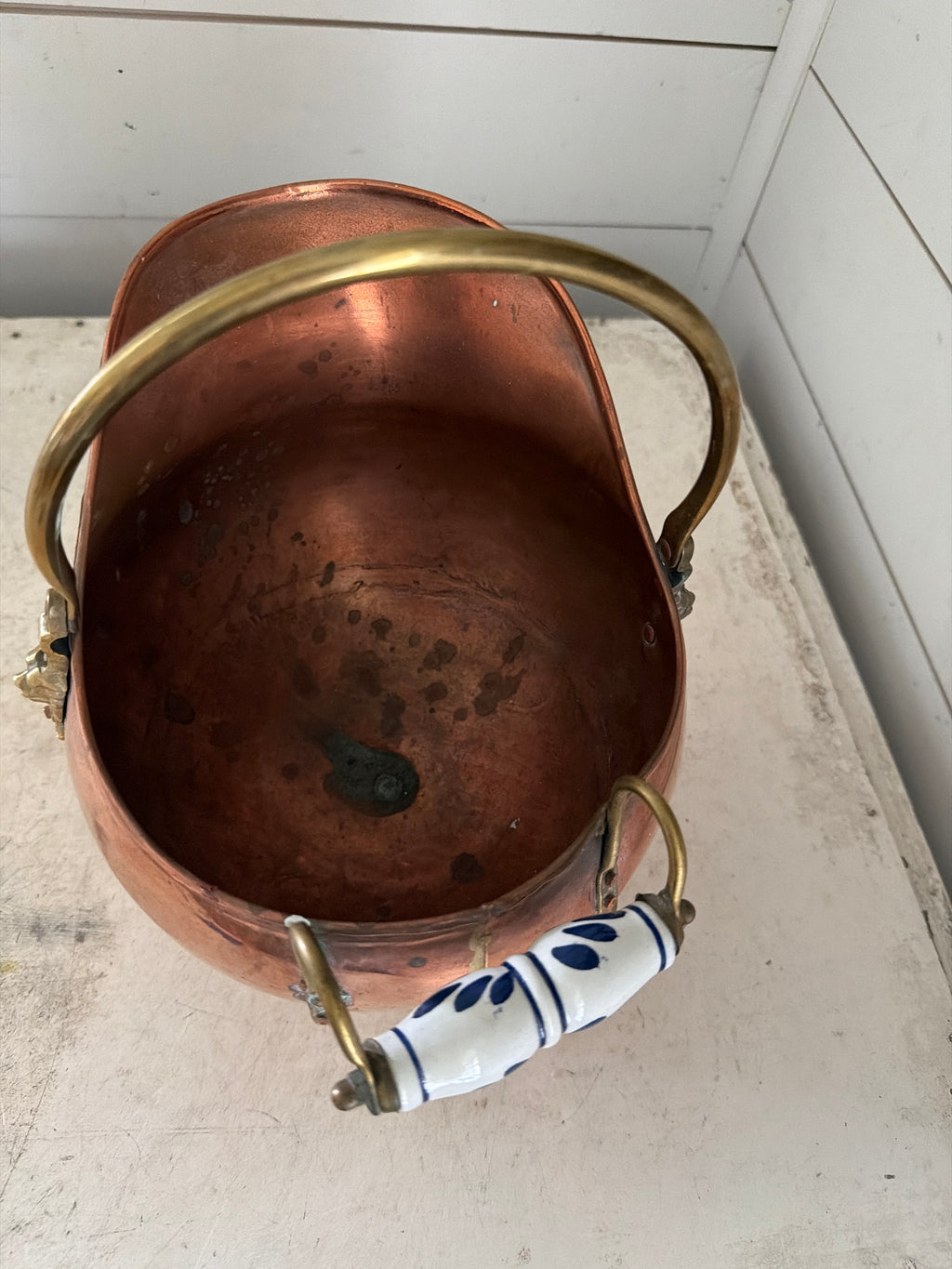 Vintage copper and brass coal scuttle
