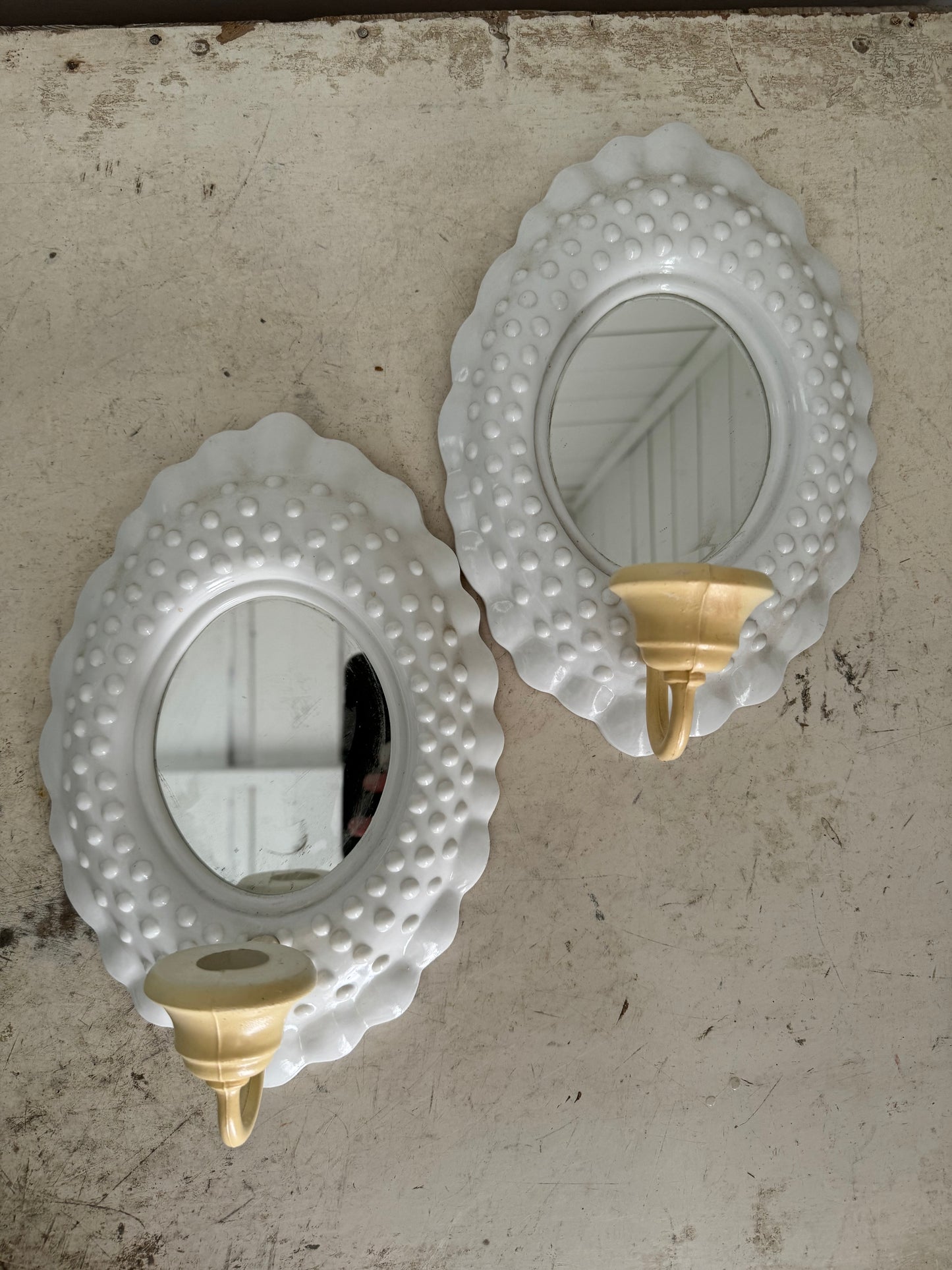 Set Burwood Wall Mirror Candle Holder 2717 Circa 1985 White Plastic 10x7 Inches