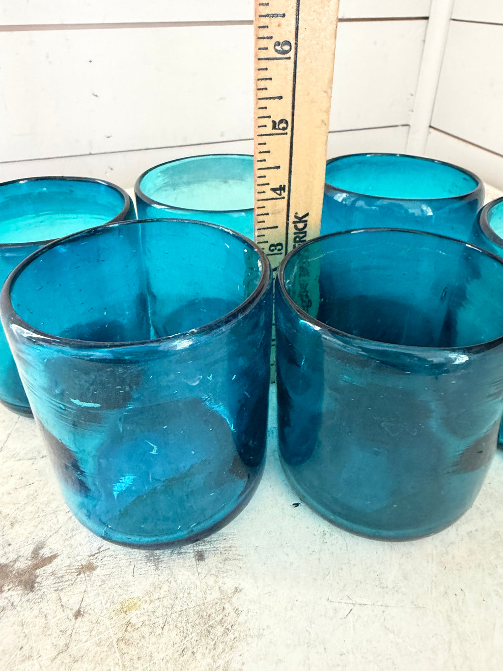 Hand Blown Low Ball Tumbler Glasses - Solid Turquoise sold individually