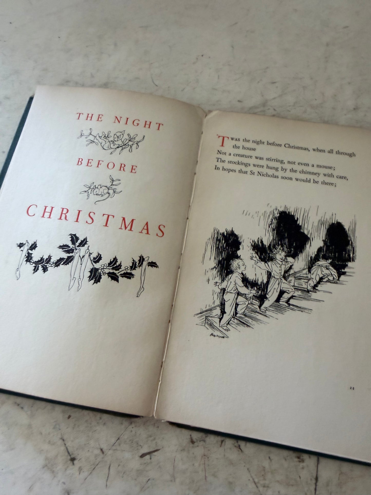 vintage 1931 hardcover edition of The Night Before Christmas by Clement C. Moore, illustrated by Arthur Rackham