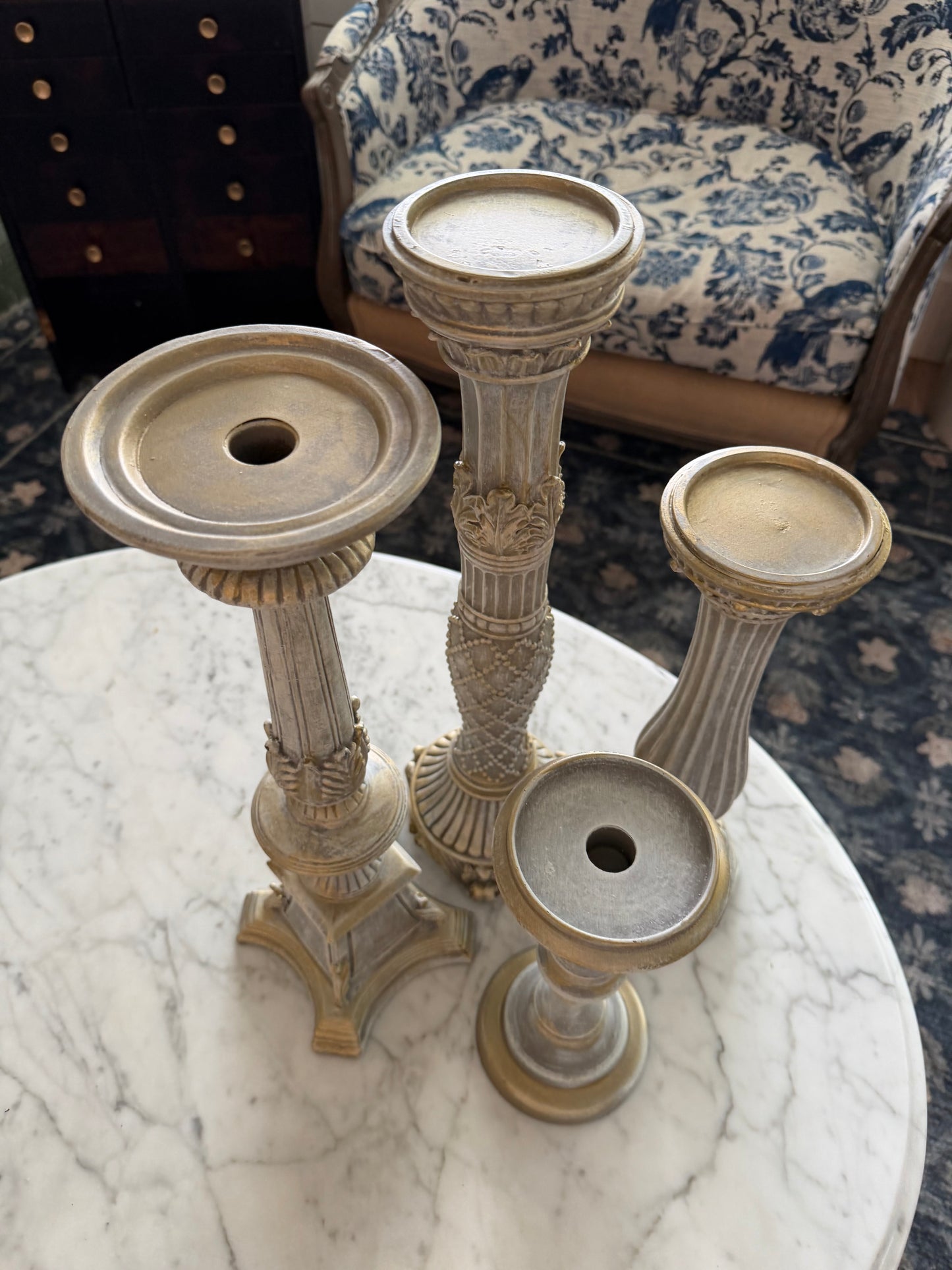 Set of four hand-painted French country candlesticks