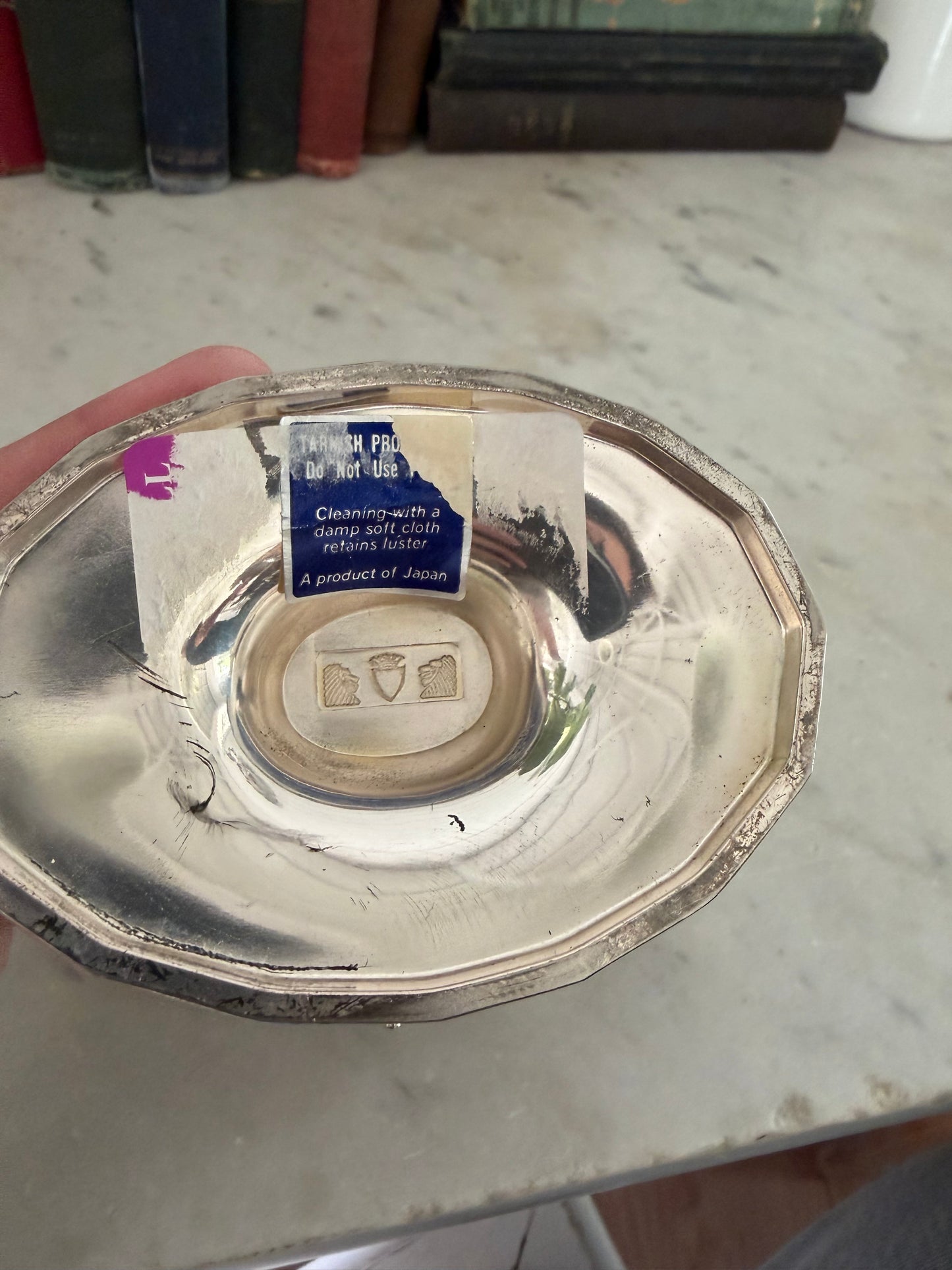 Lacquered silver plate pedestal bowl