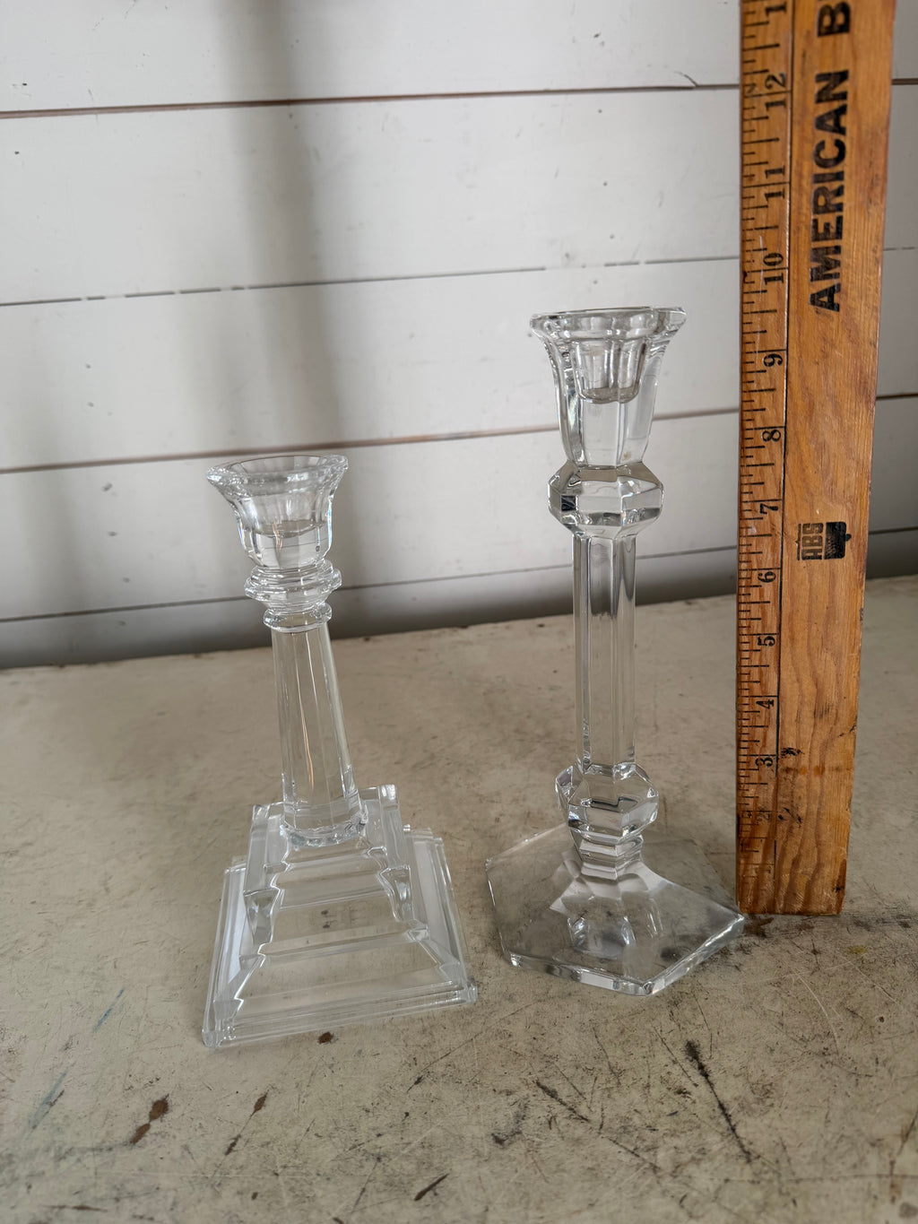 Square and Hexagon Base Crystal Candlestick Pair