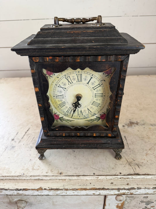 Mantle Clock With Cast Metal Feet - Will Get Makeover - opens with hooks inside