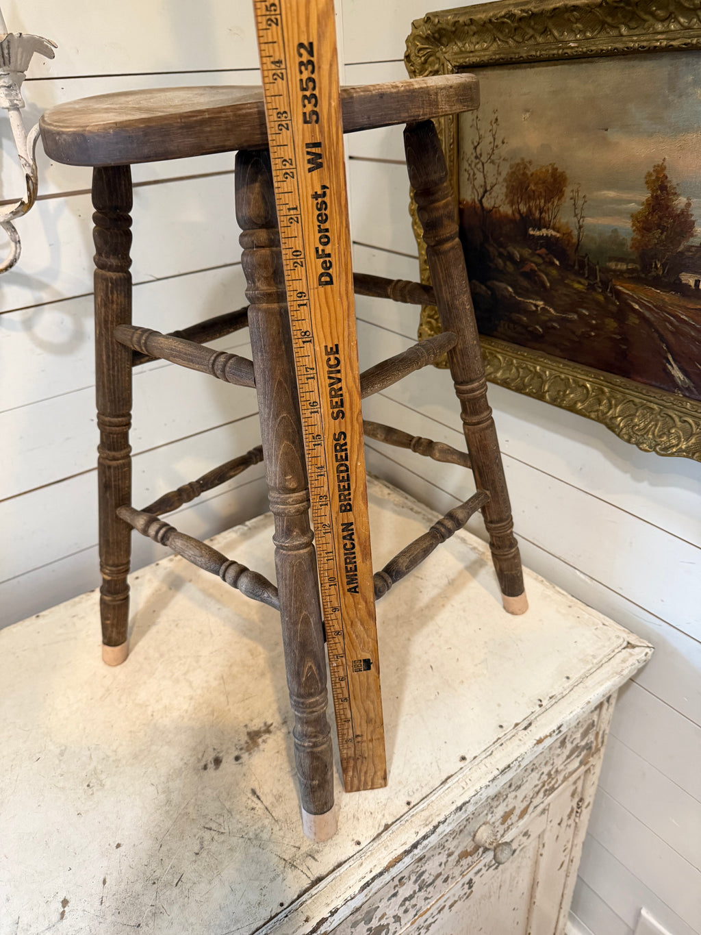 Vintage Wooden Stool With Bowed Seat