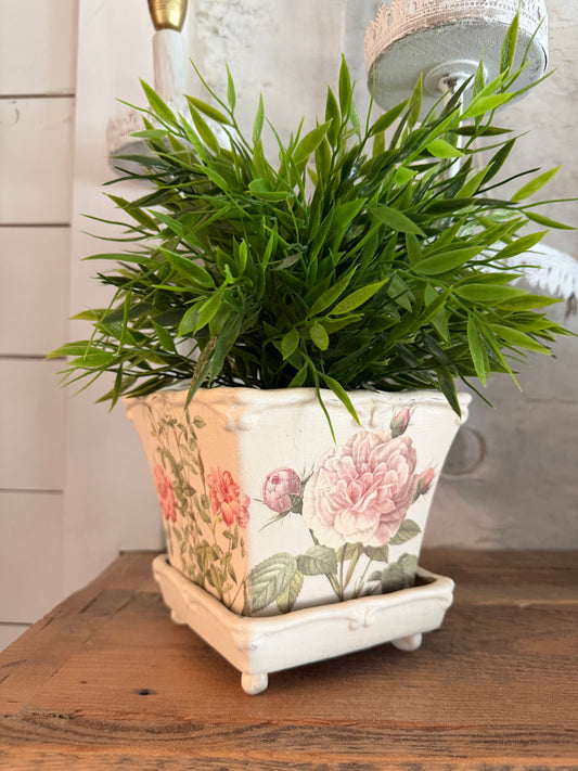 Hand Painted Floral Ceramic planter greenery not included