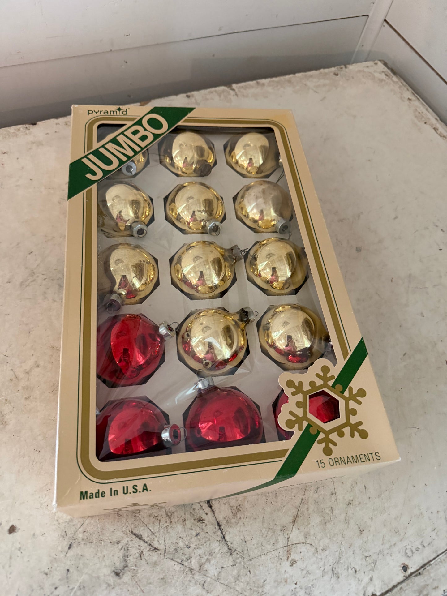 Set of vintage red and gold ornaments