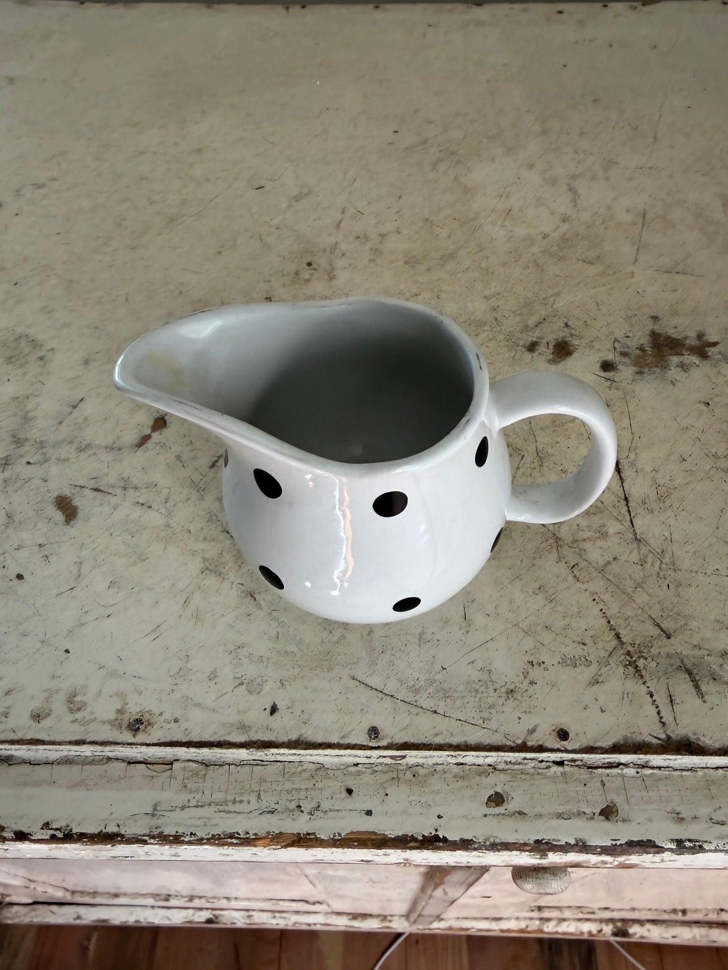 White creamer with Black Polka Dots