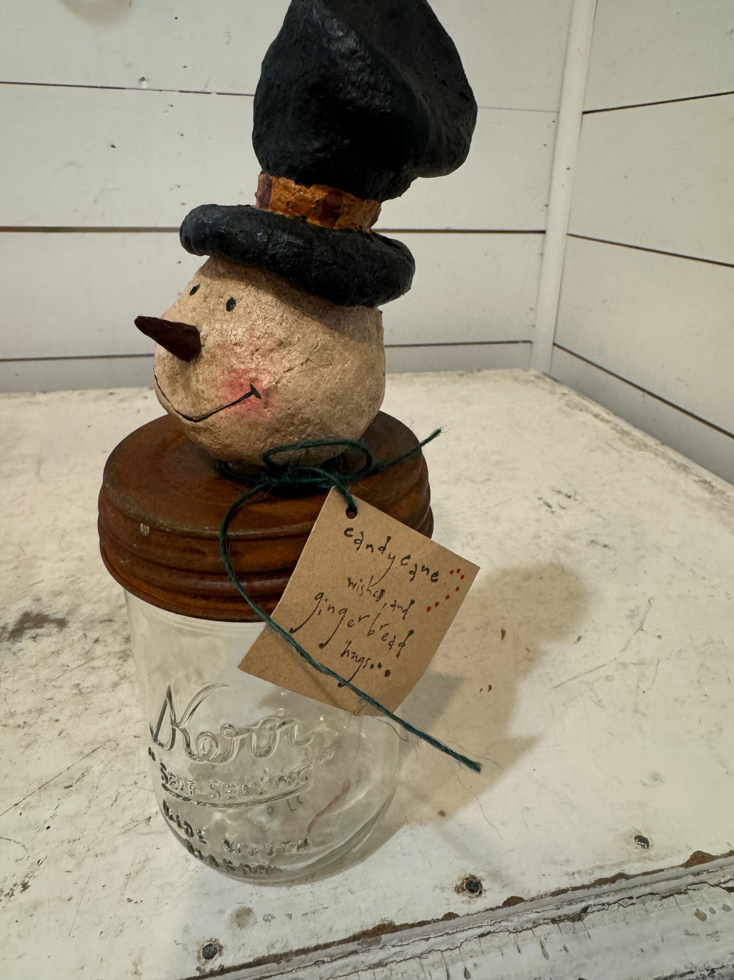 Snowman Lid and Pint canning jar with tag - comes with Hershey Kisses