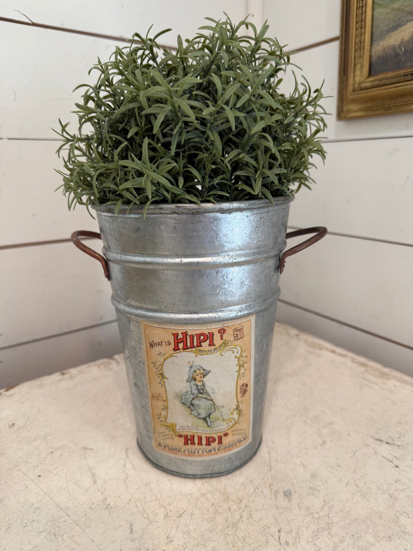 Zinc Flower Bucket with transfer greenery not included