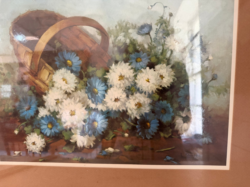 L. Sherman White And Blue Flowers Framed Print