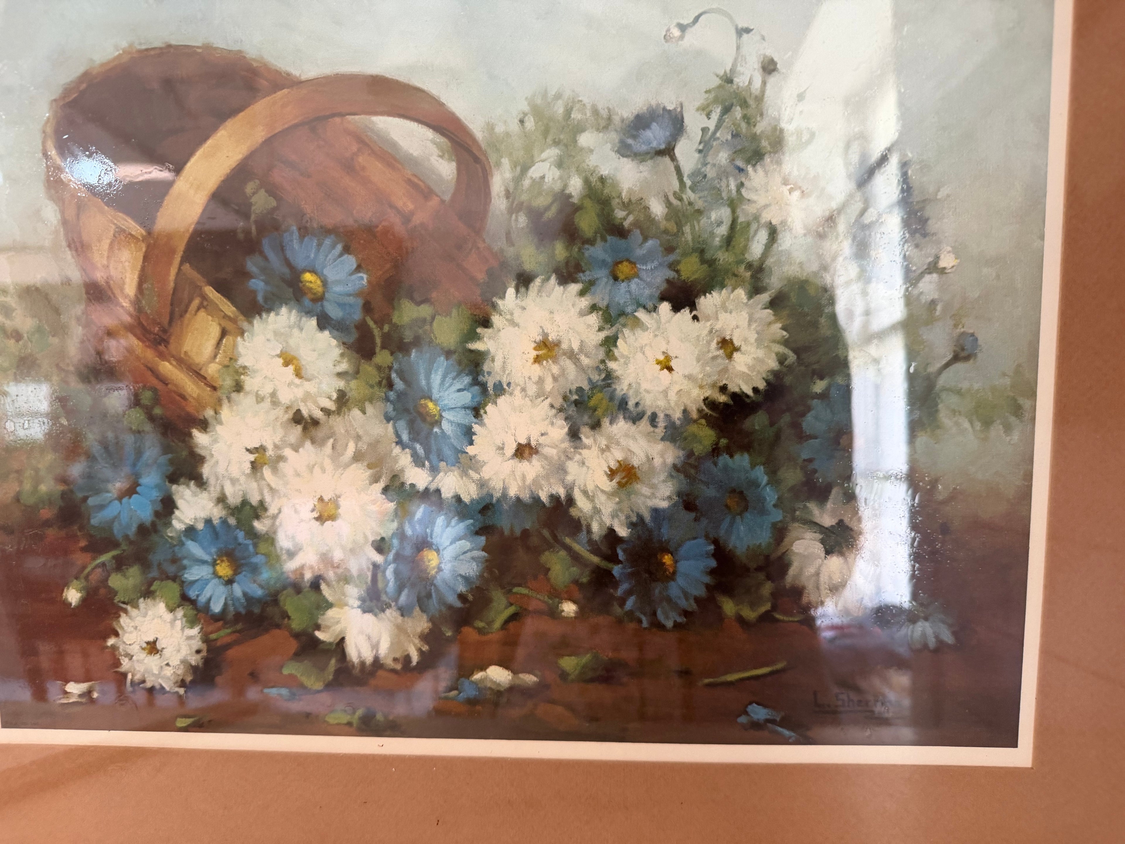 L. Sherman White And Blue Flowers Framed Print