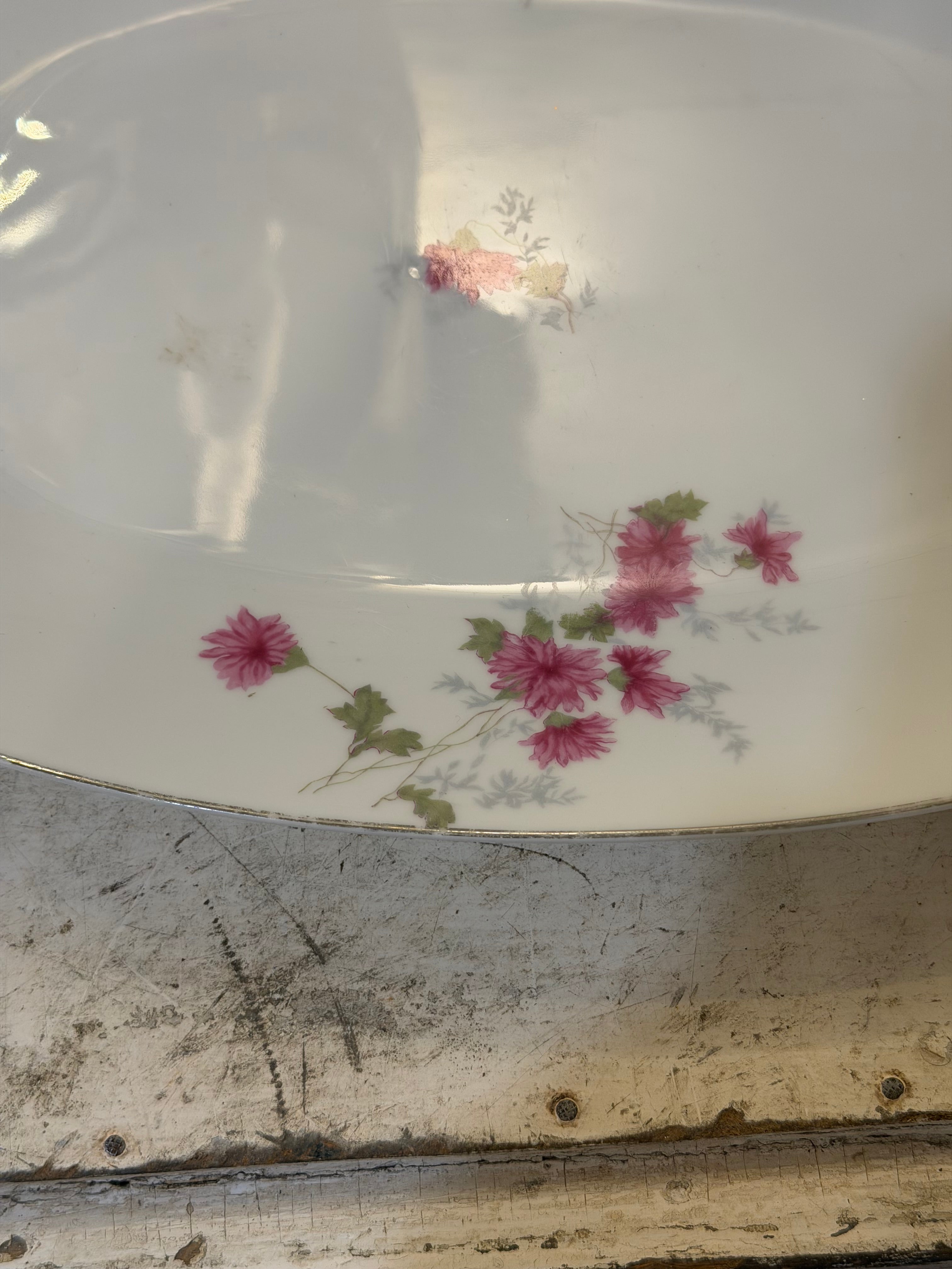 German platter with pink flowers - Silesia, Germany SK China
