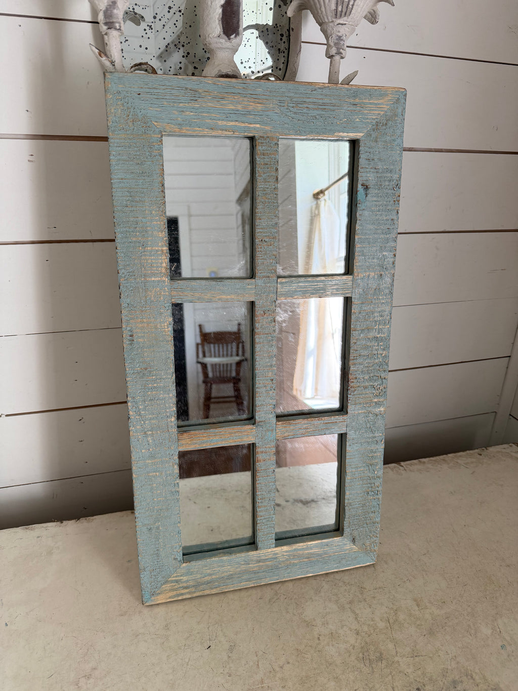 Rustic Wood Windowpane Mirror