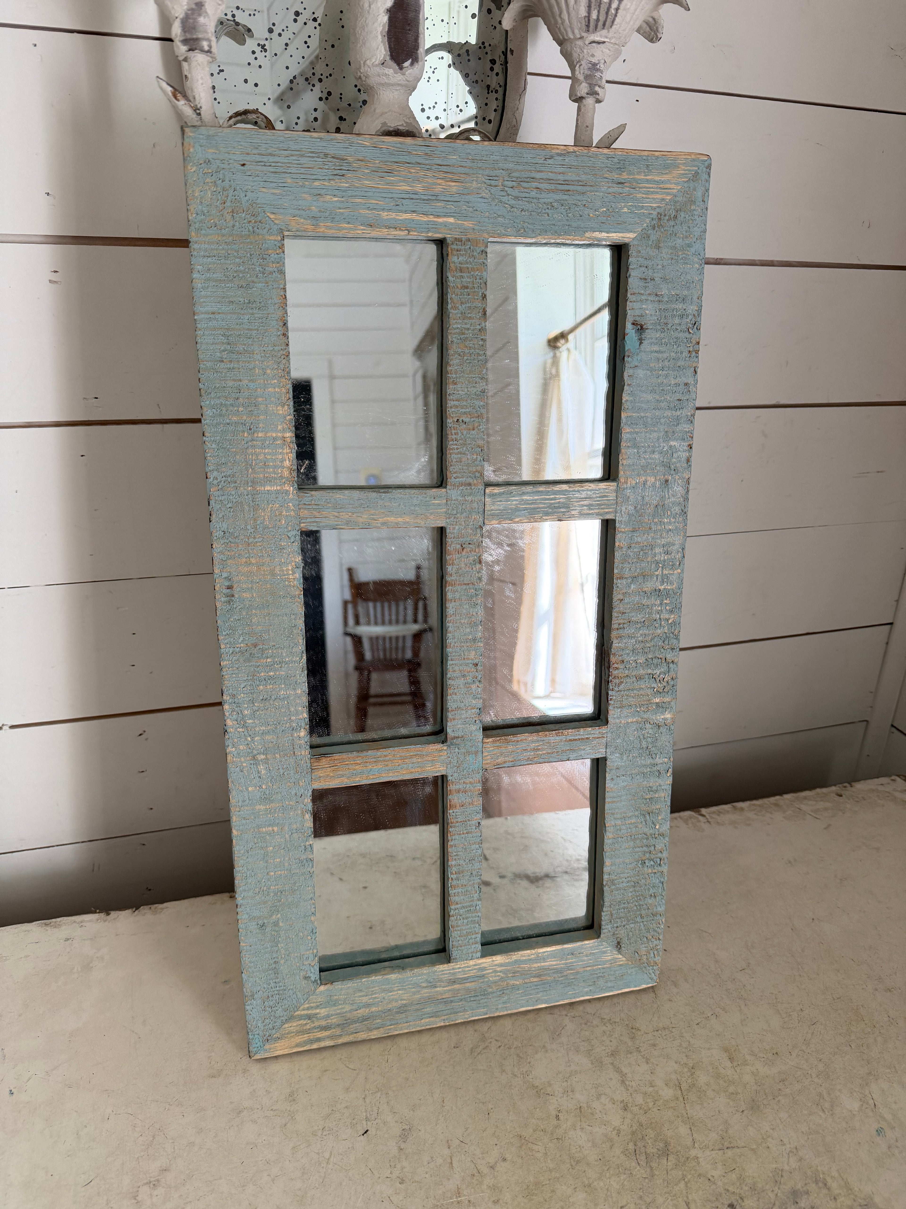 Rustic Wood Windowpane Mirror