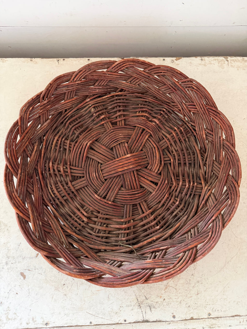 Vintage Brown Wicker Low basket 16-1/2”