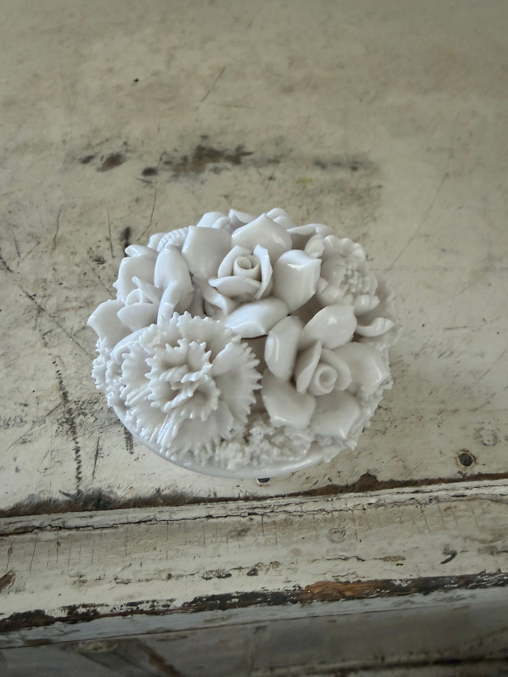 Floral Taper Candle Holder Porcelain White Ardalt Lenwile Flowers Stopper Japan as is one petal chipped
