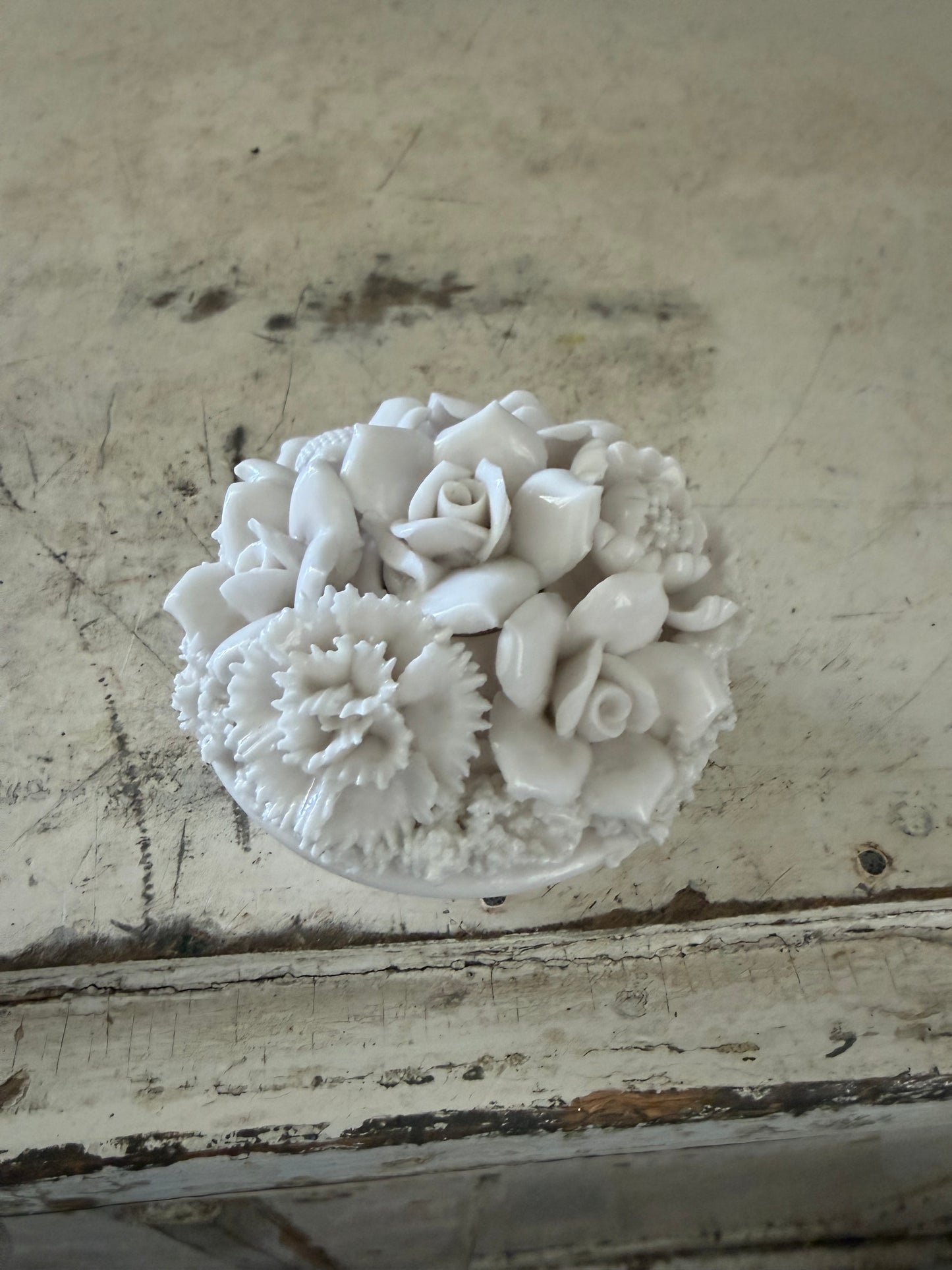 Floral Taper Candle Holder Porcelain White Ardalt Lenwile Flowers Stopper Japan as is one petal chipped
