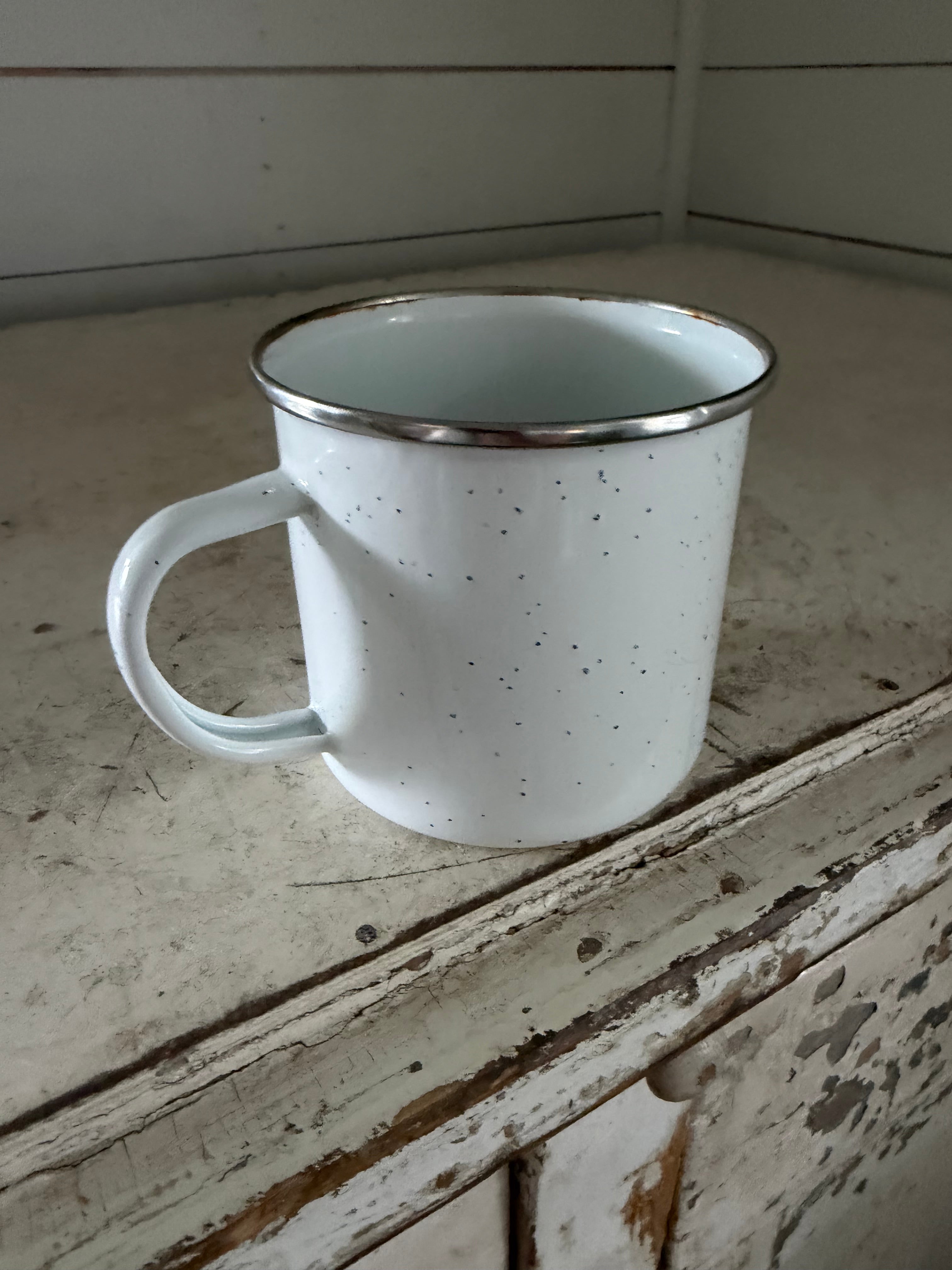 White enamel mug