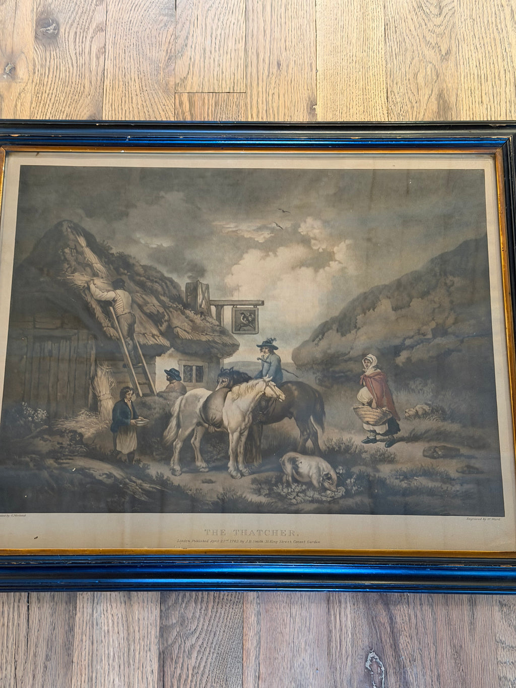 Antique Framed Engraving “The Thatcher”