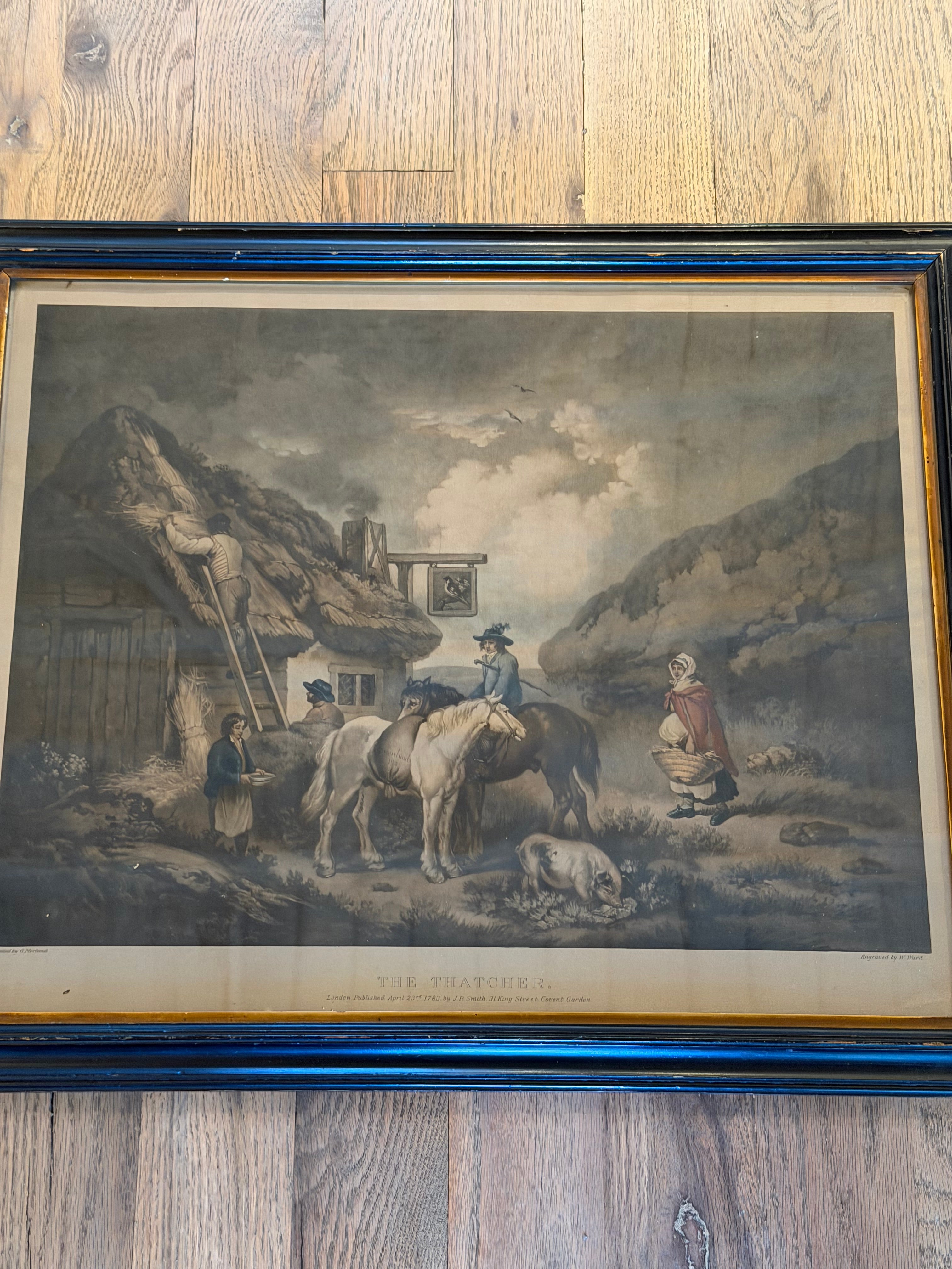Antique Framed Engraving “The Thatcher”