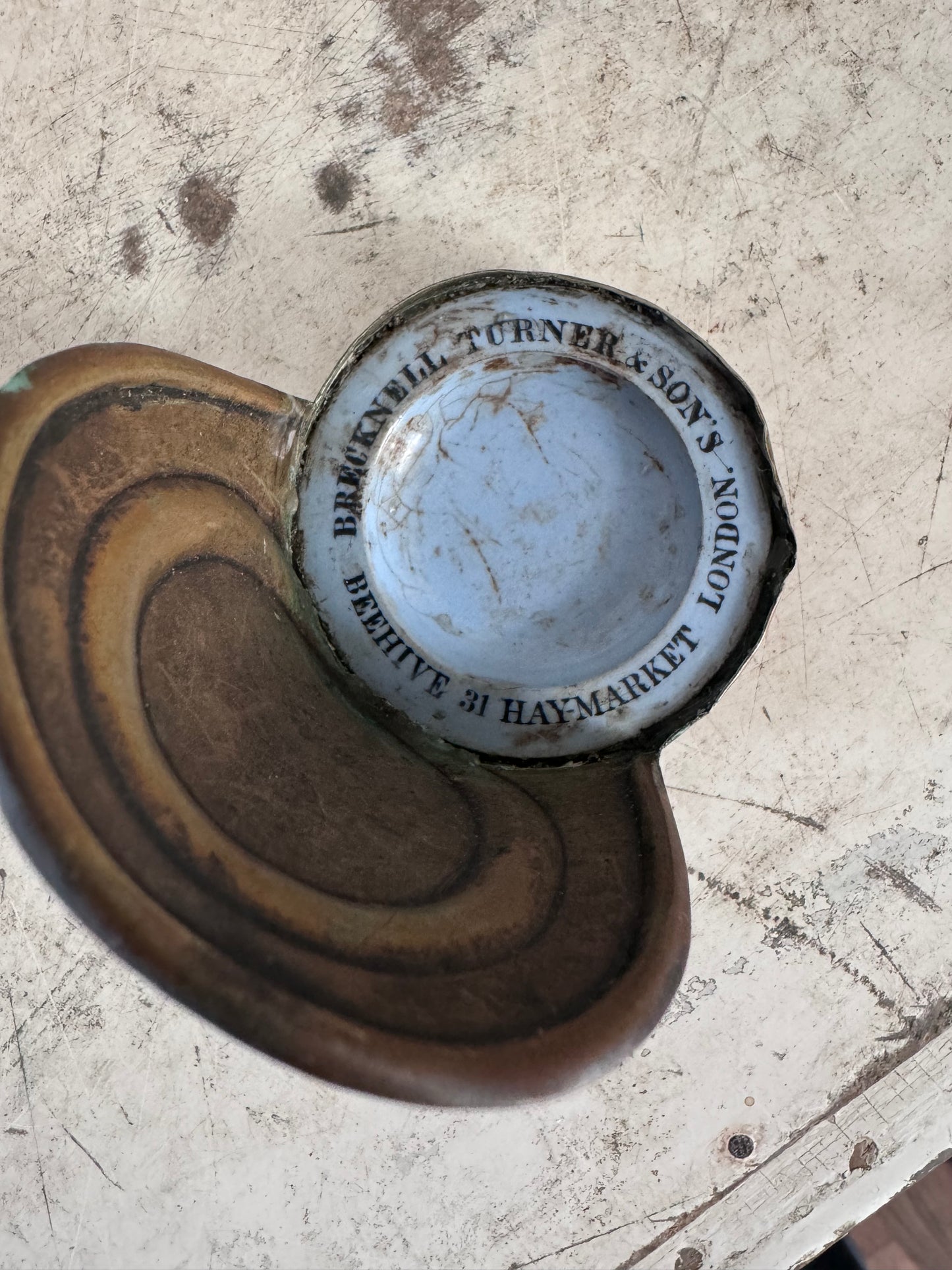 Rare Antique silver Plate Candle reflector with blue ceramic base Breknell Turner and Sons, London