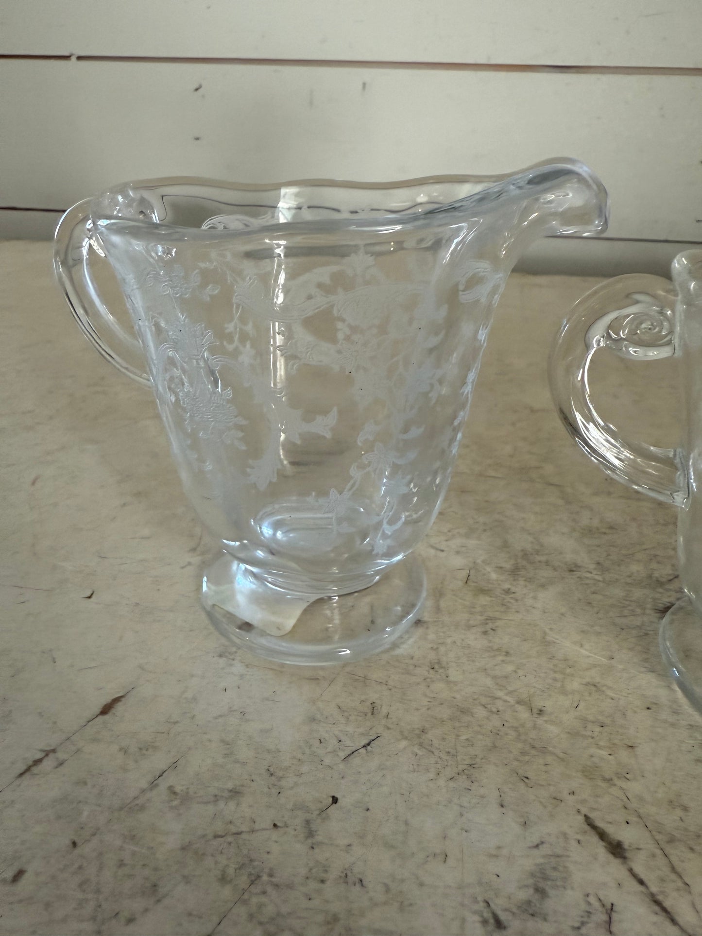 Fostoria Crystal Navarre Creamer and Open Sugar Bowl